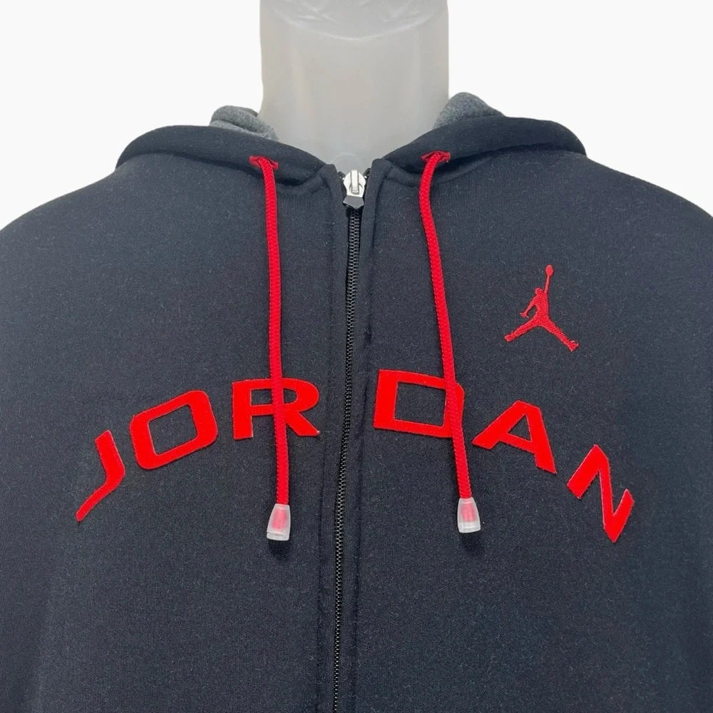 Jordan | Men Large | Vintage Black & Red Full Zip Hooded Jacket Spellout Jumpman